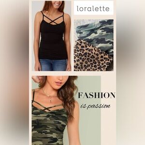 Loralette Spaghetti Strap Criss Cross Tank Tops